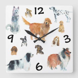 Dogs square wall clock