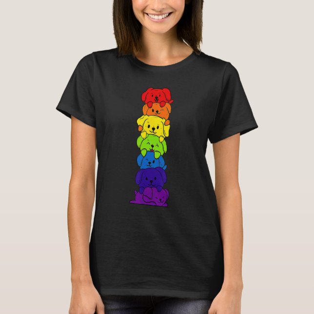 Dogs Stack Rainbow LGBT Gay Les Trans Pride Pet T-Shirt (Front)