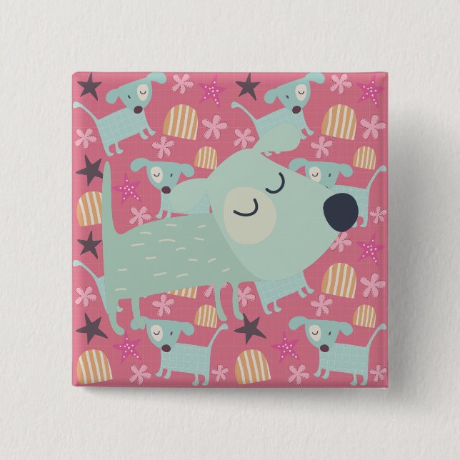 Dogs, Stars, and Flowers 15 Cm Square Badge (Front)