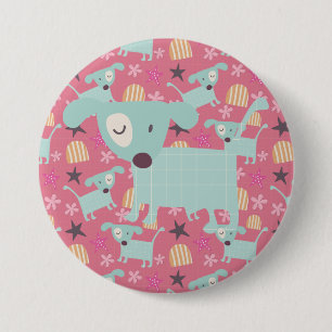 Dogs, Stars, and Flowers 7.5 Cm Round Badge