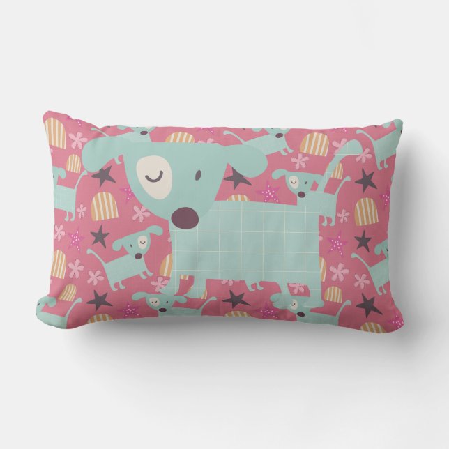 Dogs, Stars, and Flowers Lumbar Cushion (Front)