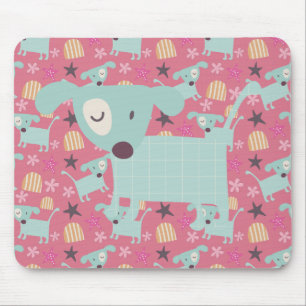 Dogs, Stars, and Flowers Mouse Pad