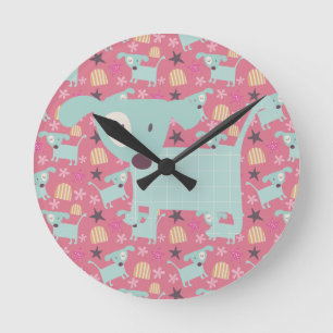 Dogs, Stars, and Flowers Round Clock
