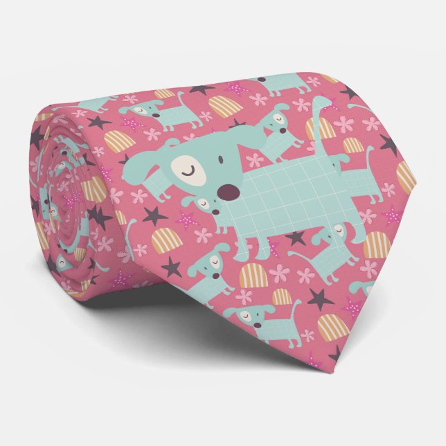 Dogs, Stars, and Flowers Tie (Rolled)