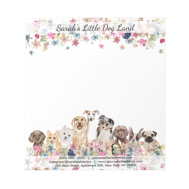 Dogs types sitting flowers notepad (Front)