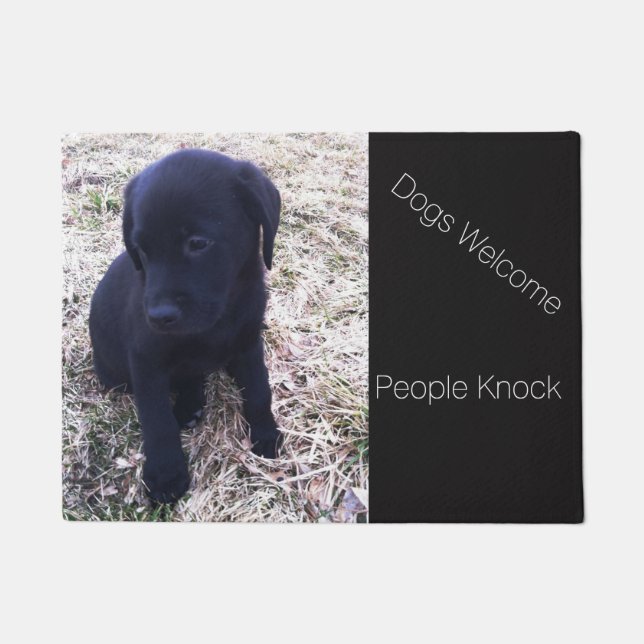 Dogs Welcome People Knock Black Labrador Puppy Doormat (Front)