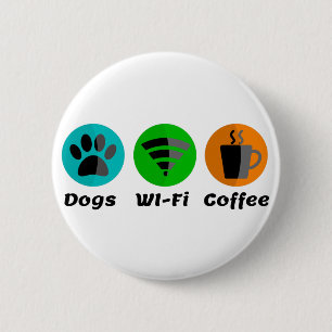 Dogs Wi-Fi And Coffee 6 Cm Round Badge