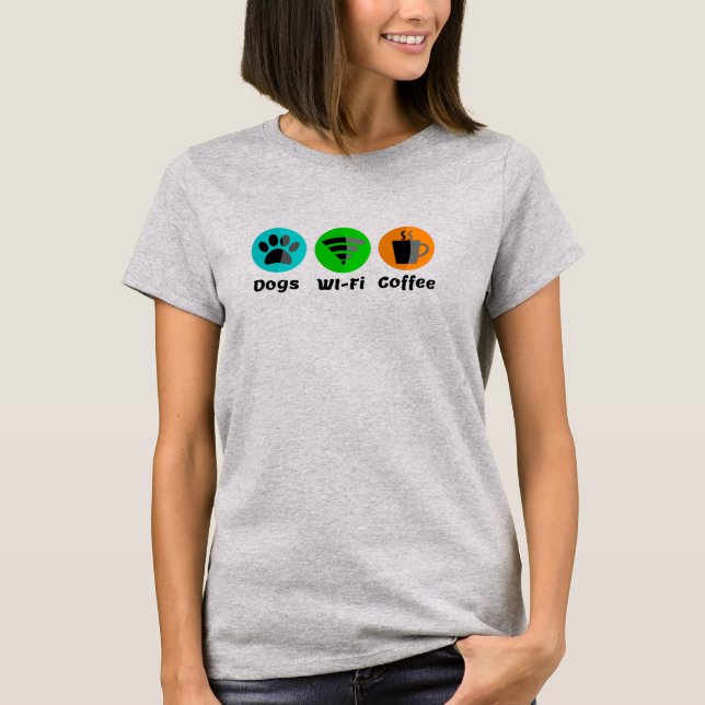 Dogs Wi-Fi And Coffee T-Shirt (Front)
