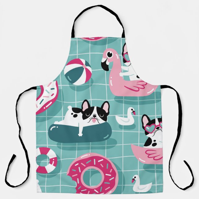 Dogs with pool floats, vintage pattern. apron (Front)