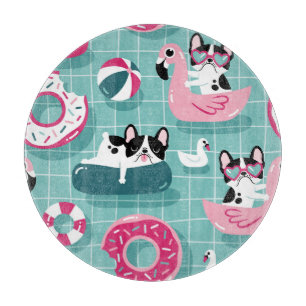 Dogs with pool floats, vintage pattern. cutting board