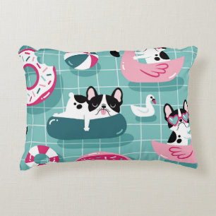 Dogs with pool floats, vintage pattern. decorative cushion