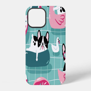 Dogs with pool floats, vintage pattern. iPhone 12 case