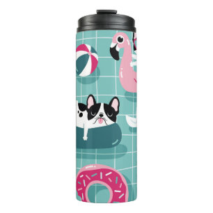 Dogs with pool floats, vintage pattern. thermal tumbler