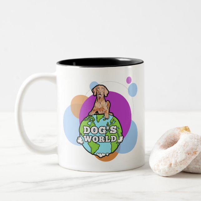 Dog's World with Circles Two-Tone Coffee Mug (With Donut)