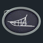 Dogsled Oval Belt Buckle<br><div class="desc">A white silhouette of a dogsled on a starfield background.</div>
