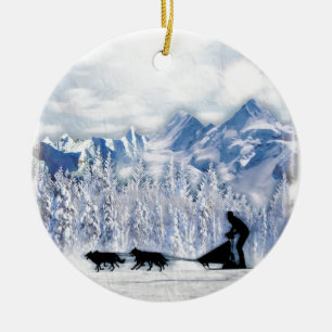 Dogsledding Ceramic Ornament