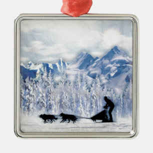 Dogsledding Metal Ornament