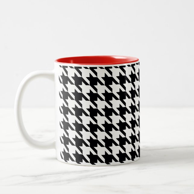 Dogtooth, Houndstooth pattern in Black&White Two-Tone Coffee Mug (Left)