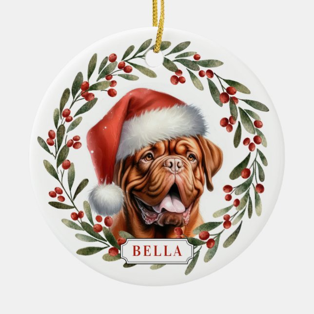 Dogue de Bordeaux Ceramic Circle Ornament (Front)