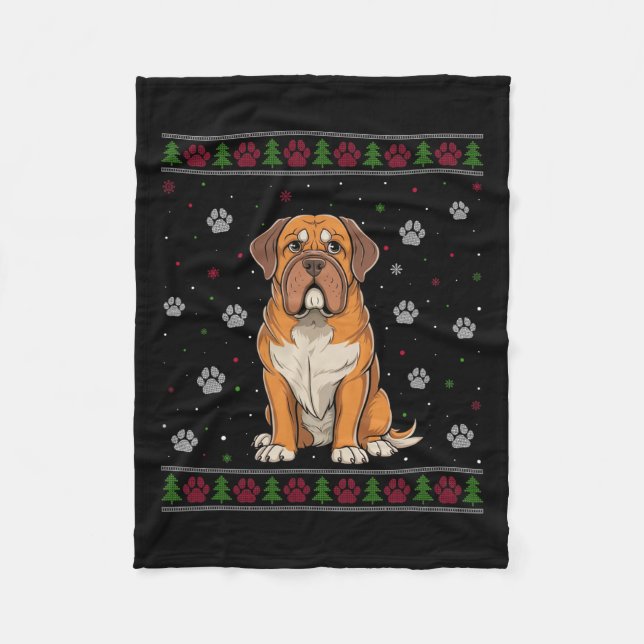 Dogue De Bordeaux Christmas Sweater Xmas Pet Dog L Fleece Blanket (Front)