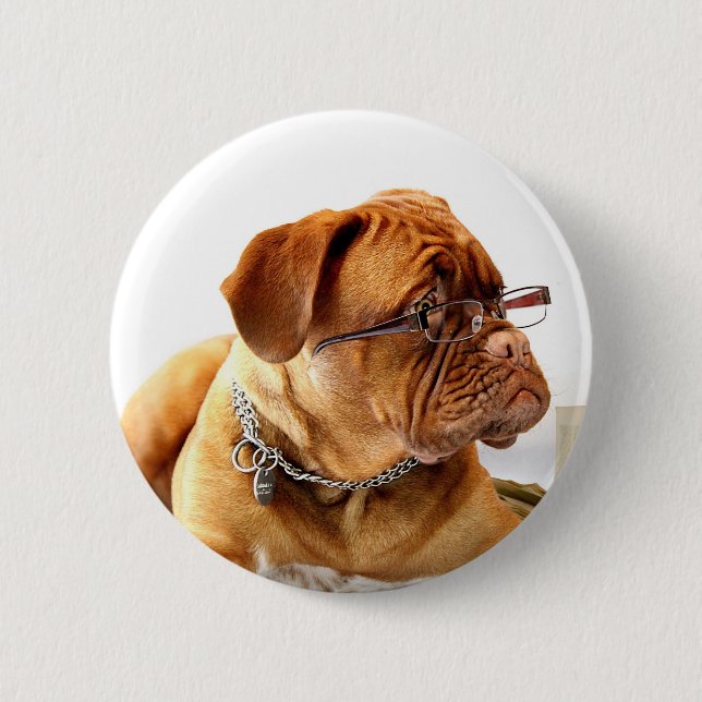 dogue de bordeaux dog wearing glasses 6 cm round badge (Front)