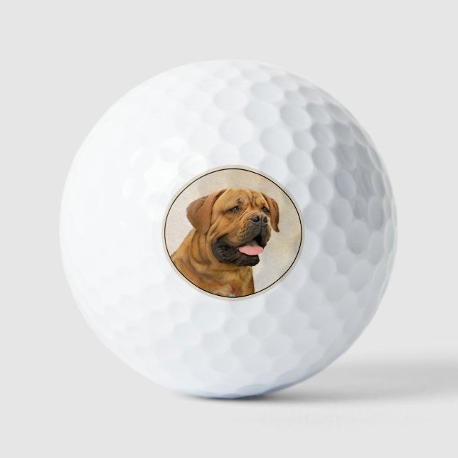 Dogue de Bordeaux Painting - Cute Original Dog Art Golf Balls (Front)
