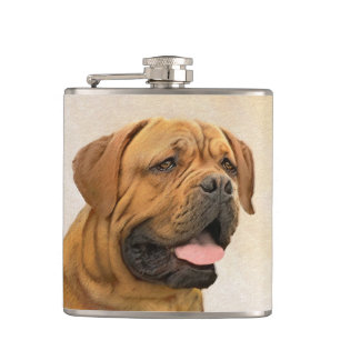 Dogue de Bordeaux Painting - Cute Original Dog Art Hip Flask