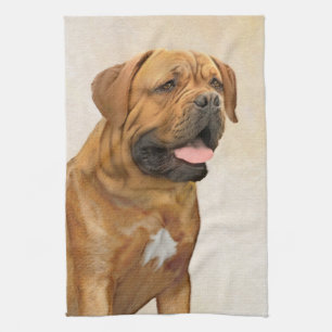 Dogue de Bordeaux Painting - Cute Original Dog Art Tea Towel