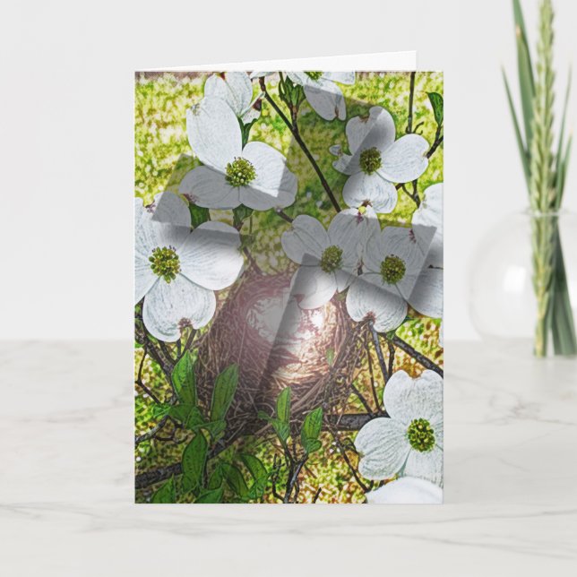 Dogwood Flower and Cross Shadow Greeting Holiday Card (Front)