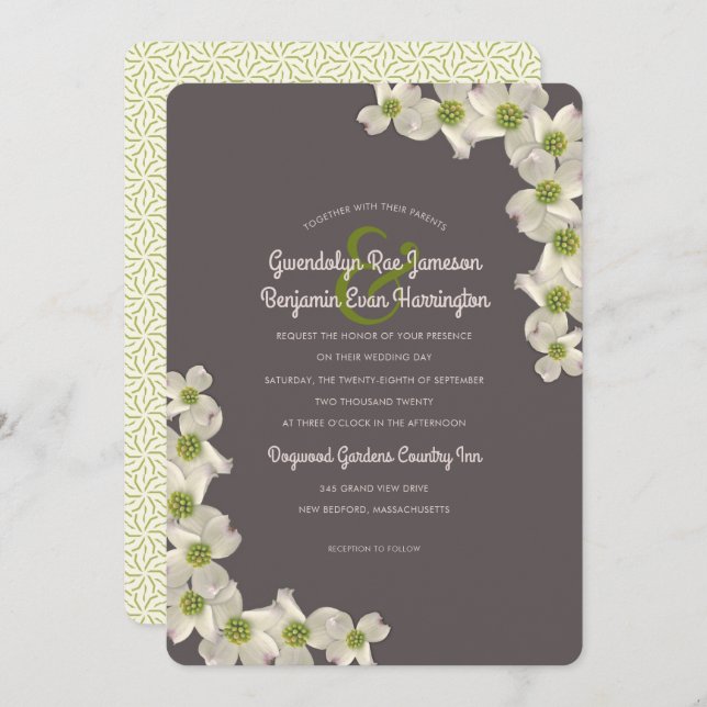 Dogwood Flower Border Designer Wedding Invitation (Front/Back)