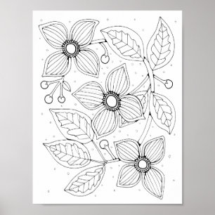 Dogwood Flower Gem Colouring Page Art Poster