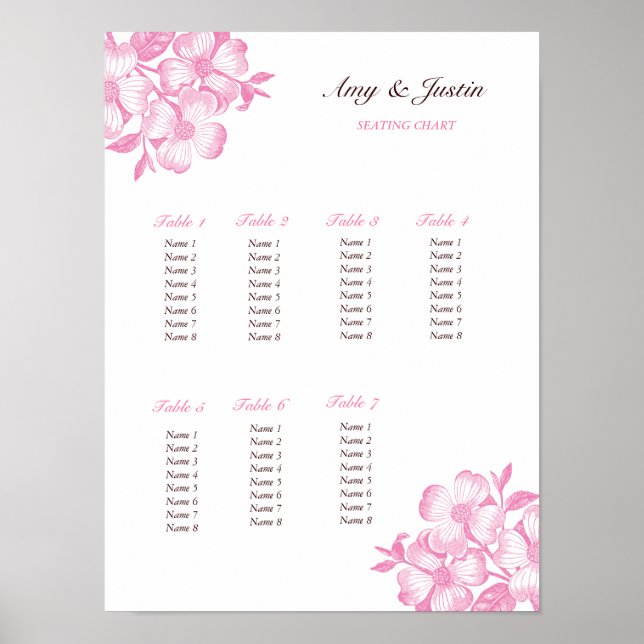 Dogwood Flower Wedding Seating Chart (Front)