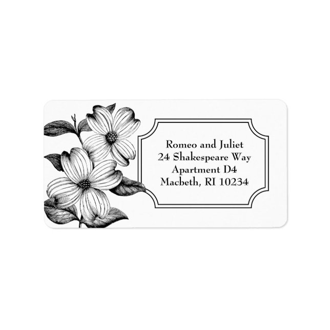 Dogwood Flowers Address Label in Black and White (Front)