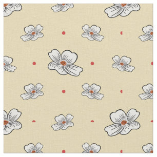 Dogwood Flowers and Red dots on Butter Cream Fabric