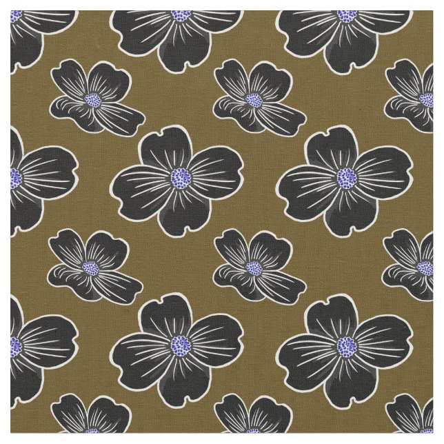 Dogwood Flowers Dark Fabric (Close Up)