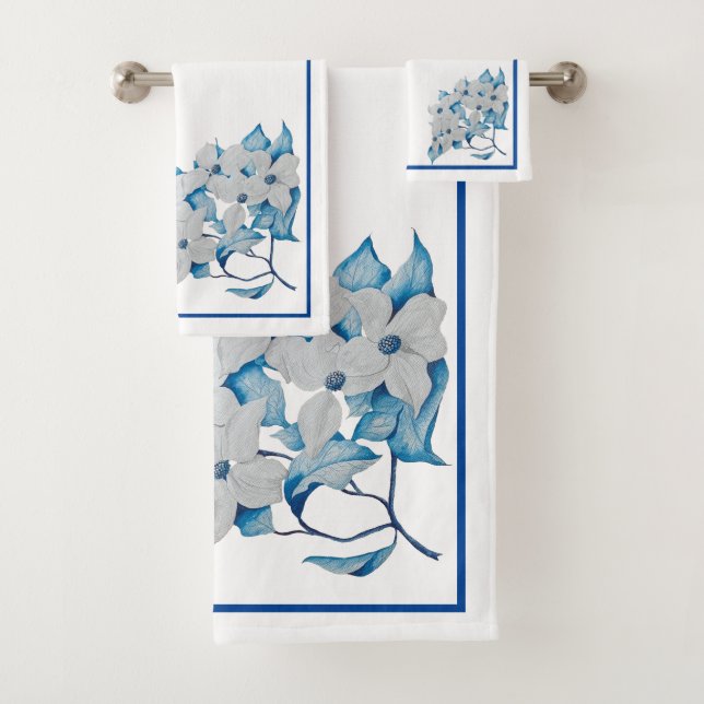 Dogwood Flowers on a Bathroom Towel Set (Insitu)
