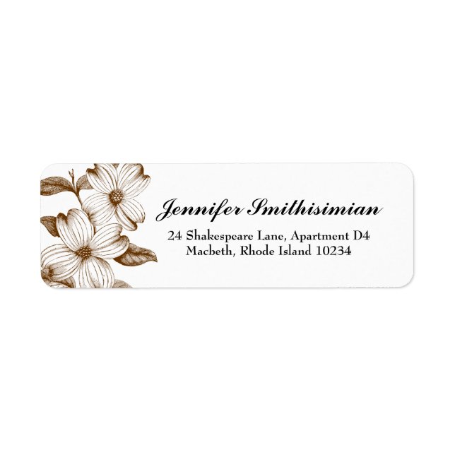 Dogwood Flowers Return Address Label in Brown (Front)