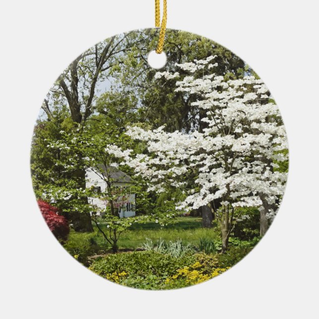 Dogwood in Bloom Ceramic Ornament (Front)