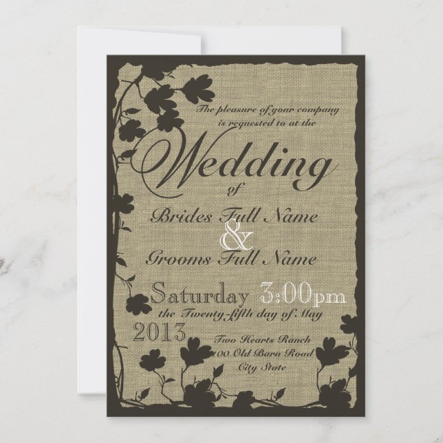 Dogwood Silhouette over Burlap Invitation (Front)