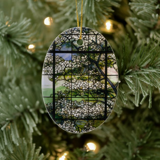 Dogwood Stained Glass Window Ceramic Ornament (Tree)