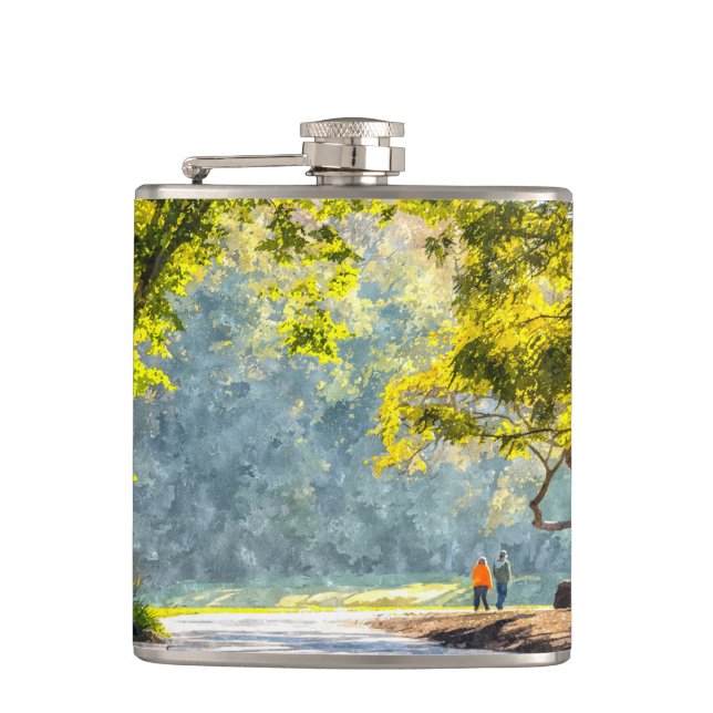 Dogwood Stroll Painterly Hip Flask (Front)