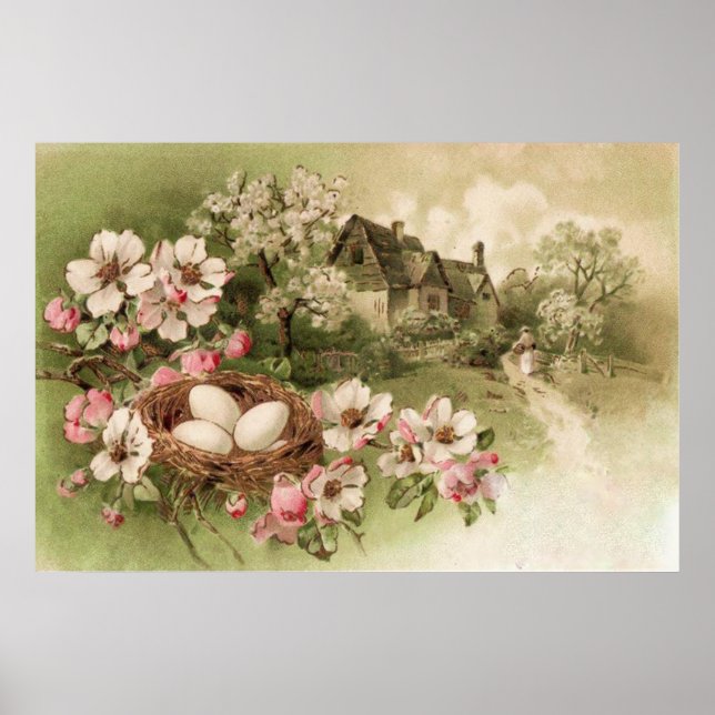 Dogwood Tree Bird Nest Egg Cottage Poster (Front)