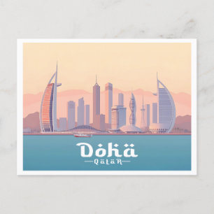 Doha Qatar Arabian Gulf Pastel Travel Postcard