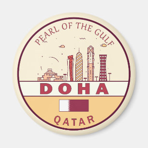 Doha Qatar City Skyline Emblem Magnet
