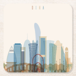Doha, Qatar   City Skyline Square Paper Coaster