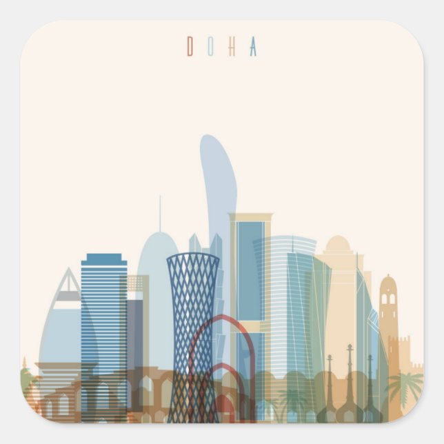 Doha, Qatar | City Skyline Square Sticker (Front)