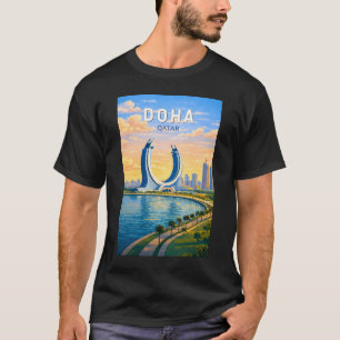 Doha Qatar Illustration Travel Art Vintage T-Shirt
