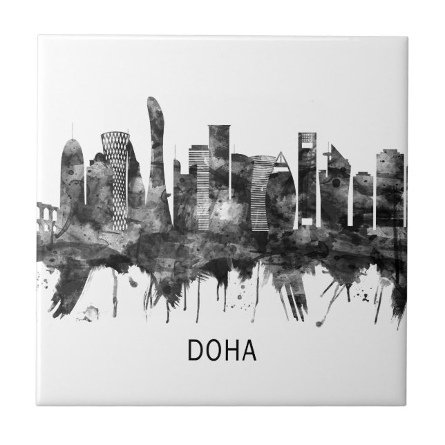 Doha Qatar Skyline BW Ceramic Tile (Front)