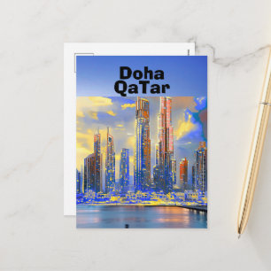 Doha Travel Postcard Art, Doha Skyline, Doha Qatar
