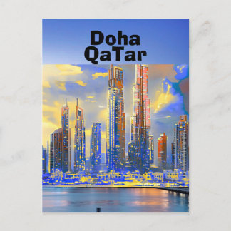 Doha Travel Postcard Art, Doha Skyline, Doha Qatar